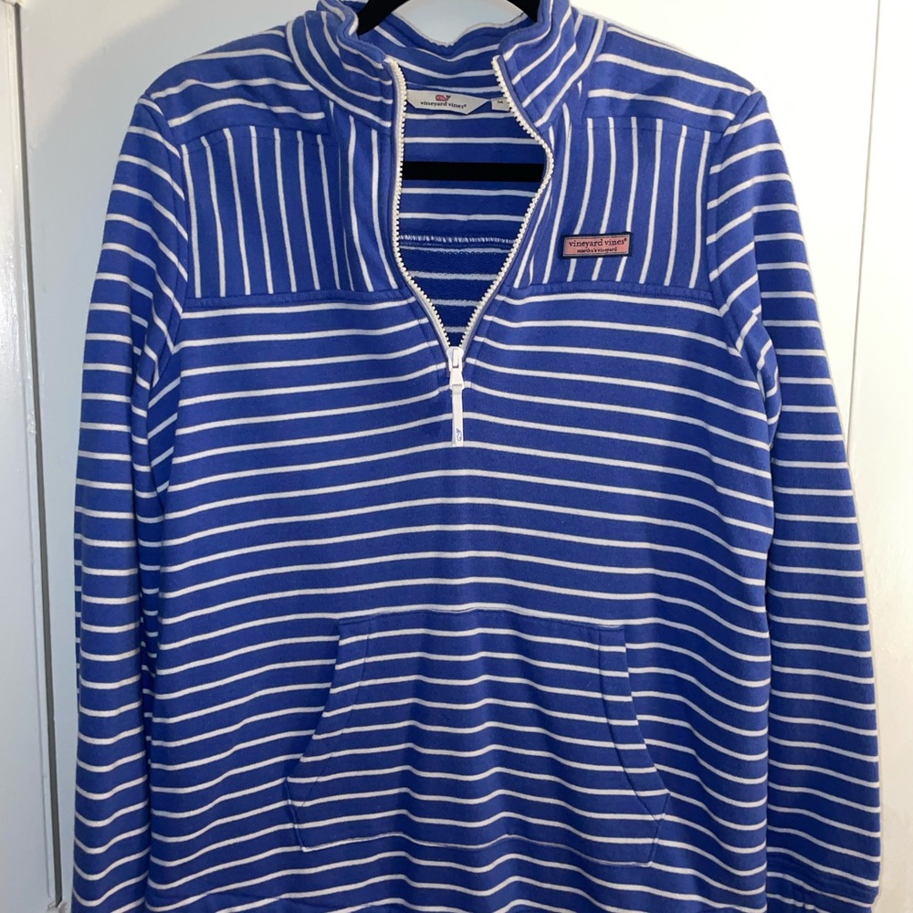 Vineyard Vines Navy and White Striped Half-Zip Pullover